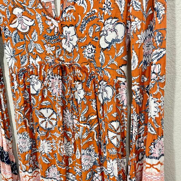 Abercrombie & Fitch Floral V-Neck Bell Sleeve Boho Western Baby Doll Mini Dress - Picture 3 of 8